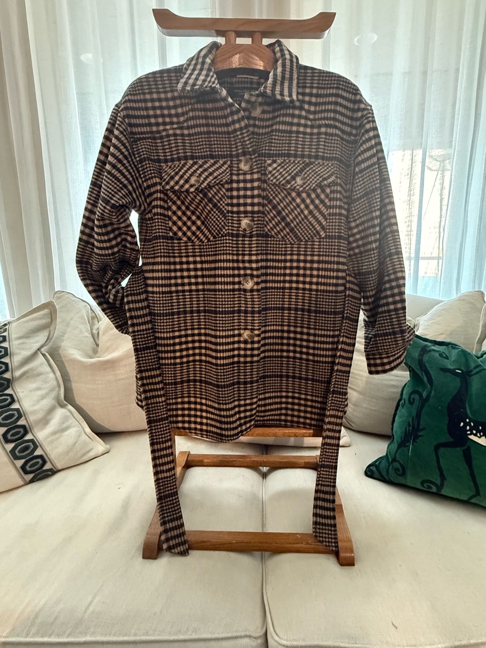 Women's Plaid Utility Shacket in Brown & Black
